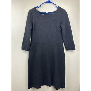 Talbots Fit & Flare Dress Womens Sz 8 Black Ribbed Knit 3/4 Sleeve Silver Zip
